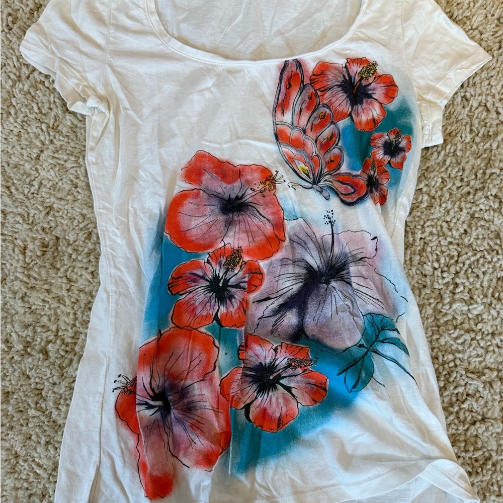 Smart Set Floral Print Top - White and Red